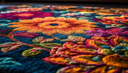 Woven wool rug with ornate floral pattern generated by artificial intelligenceの素材