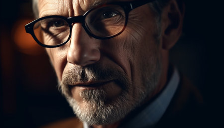 Confident senior businessman with gray beard smiling happily generated by artificial intelligenceの素材