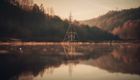 Tranquil sunset reflects on abandoned nautical vessel generated by artificial intelligenceの素材