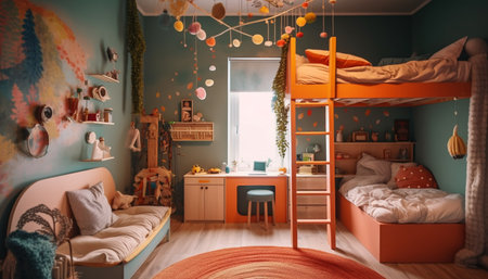 Comfortable modern bedroom with elegant wood flooring generated by artificial intelligenceの素材