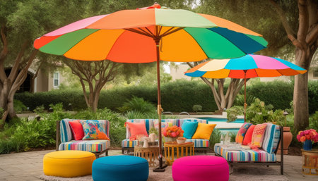 Vibrant colors of nature decorate outdoor relaxation generated by artificial intelligenceの素材