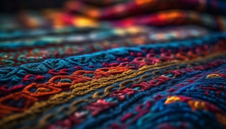 Woven wool textile pattern in vibrant multi colors generated by artificial intelligenceの素材