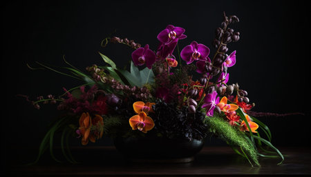 Fresh bouquet of multi colored flowers on table generated by artificial intelligenceの素材