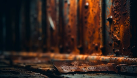Rusty steel plate, weathered and abandoned outdoors generated by artificial intelligenceの素材