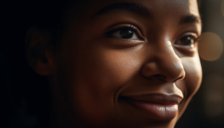 Beautiful young women smiling with confidence indoors generated by artificial intelligenceの素材