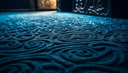 Elegant blue rug adds modern luxury to bedroom generated by artificial intelligenceの素材