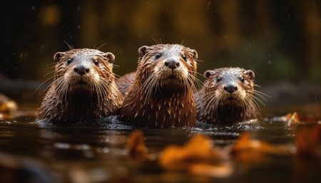 Cute seal with whiskers swimming in pond generated by artificial intelligenceの素材
