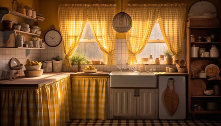 Modern kitchen design with rustic wood accents generated by artificial intelligenceの素材