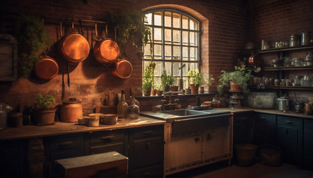 Rustic kitchen design with modern appliances inside generated by artificial intelligenceの素材