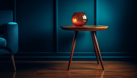 Luxury wooden chair illuminated by electric lamp generated by artificial intelligenceの素材