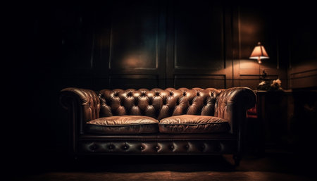 Luxury leather armchair, comfortable pillow, modern elegance generated by artificial intelligenceの素材