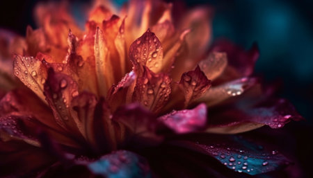Vibrant purple petal, wet with dew drops generated by artificial intelligenceの素材