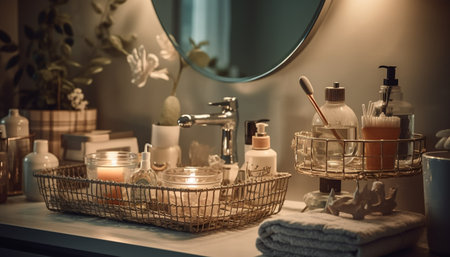 Luxury spa treatment with fresh towels and candles generated by artificial intelligenceの素材
