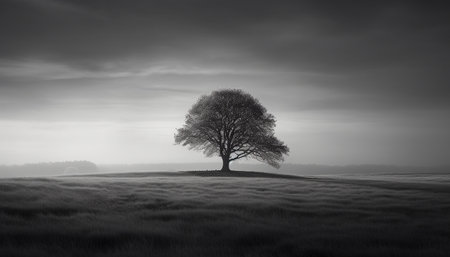 Silhouette of old tree in spooky forest generated by artificial intelligenceの素材