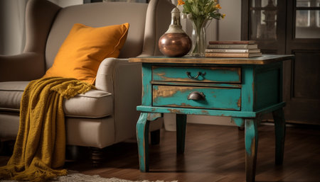 Elegant living room with modern and antique decor generated by artificial intelligenceの素材