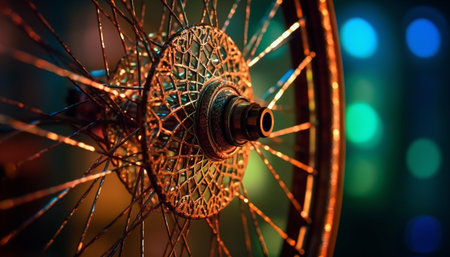 Spinning metal spool creates abstract glowing circle generated by artificial intelligenceの素材