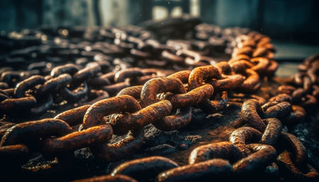 Rusty chain attached to old nautical vessel generated by artificial intelligenceの素材