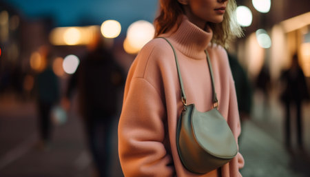 Young woman shopping with fashionable warm clothing generated by artificial intelligenceの素材