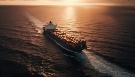 Steel cargo container carrying freight transportation at sunset generated by artificial intelligenceの素材