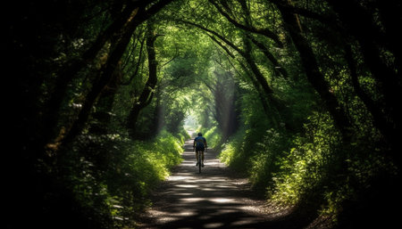 Healthy lifestyle, mountain biking, beauty in nature generated by artificial intelligenceの素材