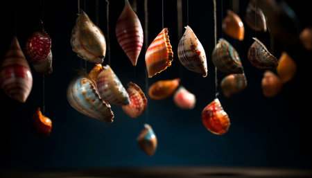 Colorful seashell collection showcases beauty in nature generated by artificial intelligenceの素材