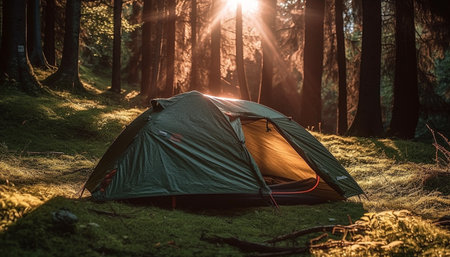 Camping men explore extreme terrain, freedom in nature generated by artificial intelligenceの素材