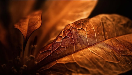 Vibrant autumn leaf, close up of organic growth generated by artificial intelligenceの素材