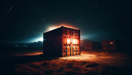 Illuminated container delivers mystery under starry night sky generated by artificial intelligenceの素材