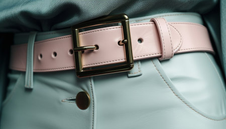 Shiny metal buckle fastens leather belt securely generated by artificial intelligenceの素材
