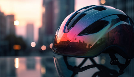 Night cycling adventure through city traffic chaos generated by artificial intelligenceの素材
