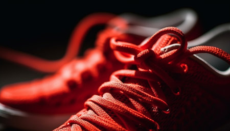 Modern sports shoe undone, focus on foreground generated by artificial intelligenceの素材