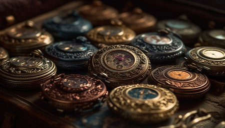 Ancient elegance: a shiny, ornate brass bottle generated by artificial intelligenceの素材