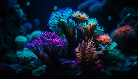 Colorful sea life thrives in underwater paradise generated by artificial intelligenceの素材