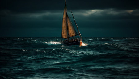 Sailing into the sunset, a nautical adventure of freedom and leisure generated by artificial intelligenceの素材