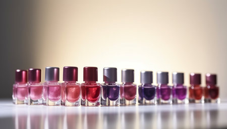 A vibrant collection of beauty products in shiny glass bottles generated by artificial intelligenceの素材
