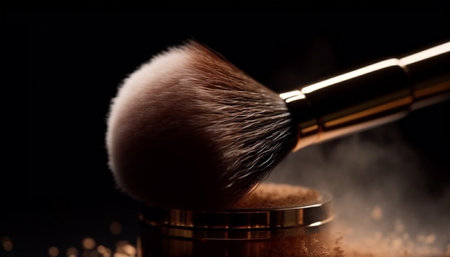 Beauty artist applies pink eyeshadow with metal brush for glamor generated by artificial intelligenceの素材