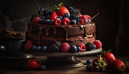 A homemade gourmet cheesecake with fresh berry fruit decoration generated by artificial intelligenceの素材