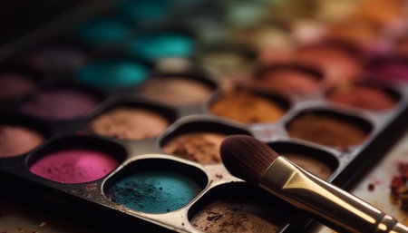 Vibrant colors of eyeshadow palette create a stunning still life generated by artificial intelligenceの素材