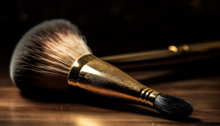 Sharp black shaving brush with shiny metal handle, vintage elegance generated by artificial intelligenceの素材