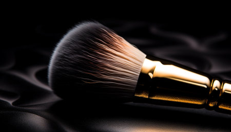 Beauty tool collection: glowing eyeshadow, mascara, and face powder merchandise generated by artificial intelligenceの素材