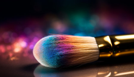 Vibrant colors of eyeshadow palette illuminate the face with glamor generated by artificial intelligenceの素材