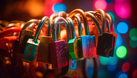 Love metallic bond: a padlock symbol of togetherness and security generated by artificial intelligenceの素材