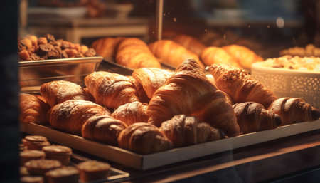 A basket of indulgent French pastries, ready to eat and delicious generated by artificial intelligenceの素材