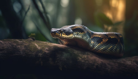 The pit viper aggression is evident in its spooky tongue generated by artificial intelligenceの素材