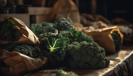 A rustic autumn meal a variety of fresh vegetables and fruit generated by artificial intelligenceの素材