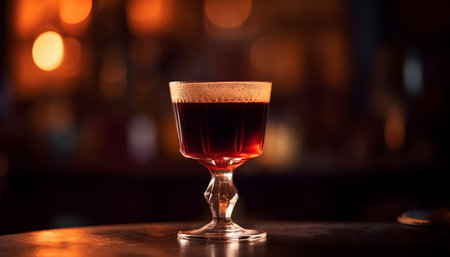 Luxury whiskey in elegant wineglass, reflecting flame in dark bar generated by artificial intelligenceの素材