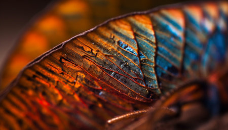 The vibrant colors of a butterfly wing in extreme close up generated by artificial intelligenceの素材