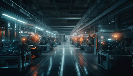 Modern factory uses advanced technology for fast production line motion generated by artificial intelligenceの素材