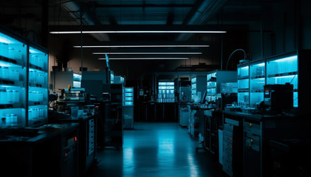 Modern commercial kitchen with stainless steel equipment and bright lighting generated by artificial intelligenceの素材