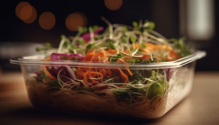 Fresh vegetarian salad with organic ingredients, ready to eat on plate generated by artificial intelligenceの素材